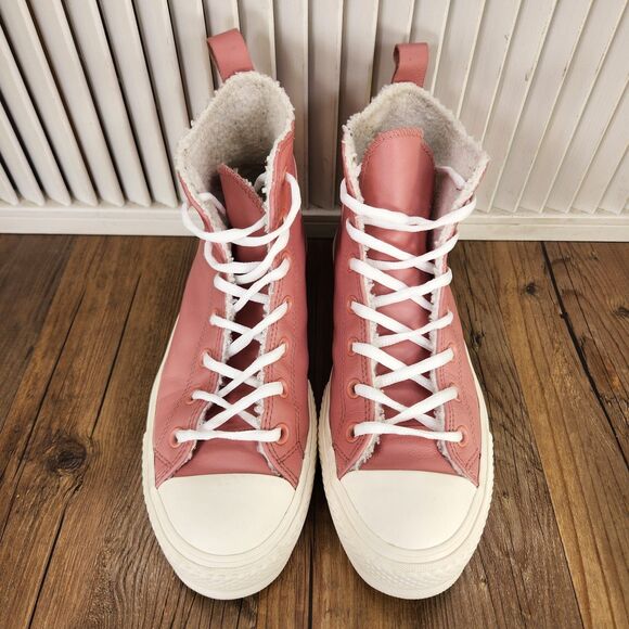 Converse CTAS Cozy Sherpa Platform Lift Women's 11* Pink Leather High Top Shoes - Picture 8 of 10